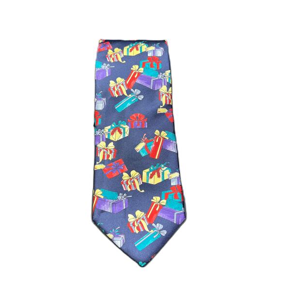 Lands' End Christmas Presents Tie Navy Blue - Picture 1 of 3